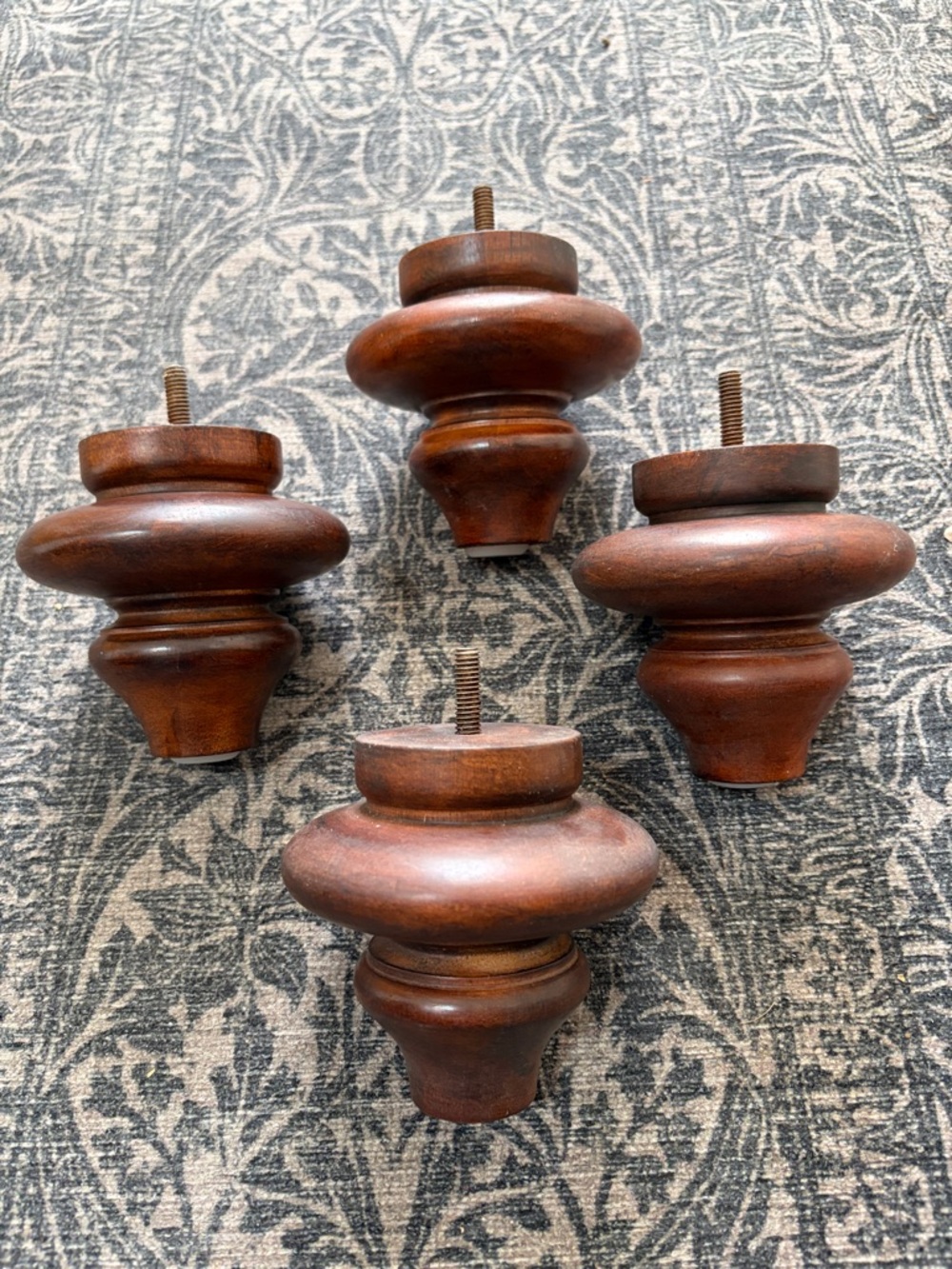 Set of 4 Solid Wood Bun Furniture Legs Feet - Warm Walnut Brown